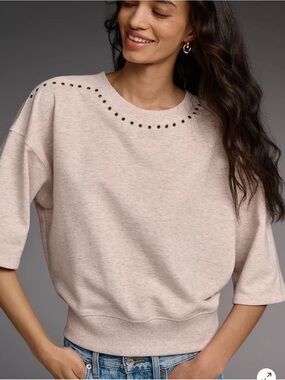 Anthropologie Maeve Jasper Grommet Pullover in Oatmeal Heather Size XS